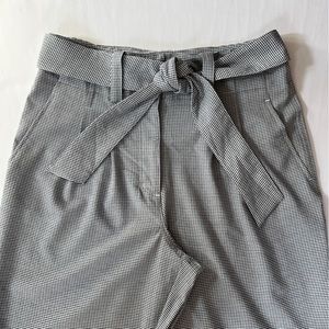 Calvin Klein Navy Blue White Check Pants High Waist Tie Belt Size 10